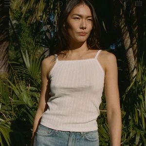 DÔEN Angie Tank in Salt with Rainbow Trim Medium NWT